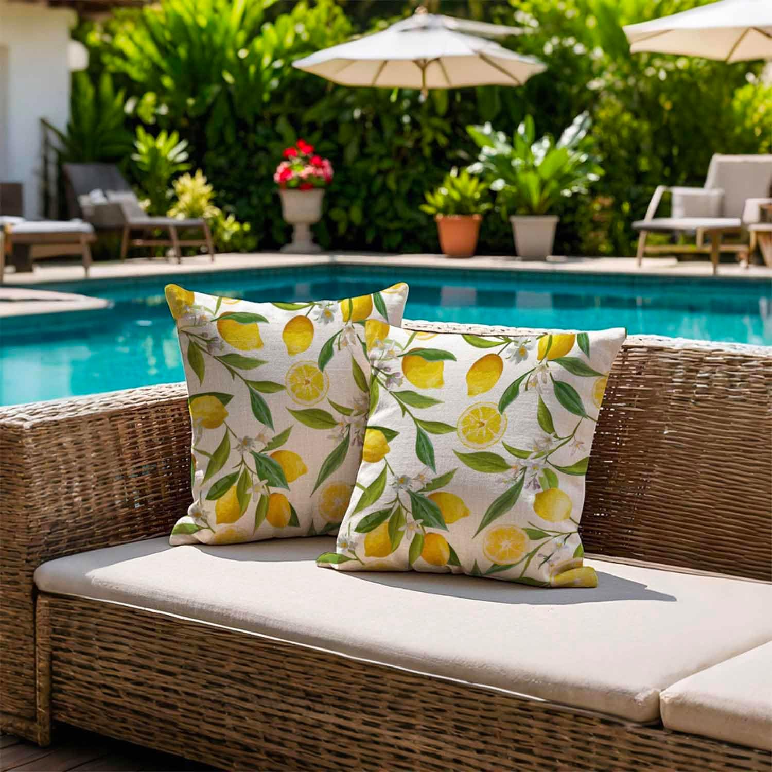 Housse Coussin 45 x 45 Exterieur Impermeable Jaune Citron Motif Floral Taie d'oreiller Décoratif Housses de Coussin Lot de 2 - 2