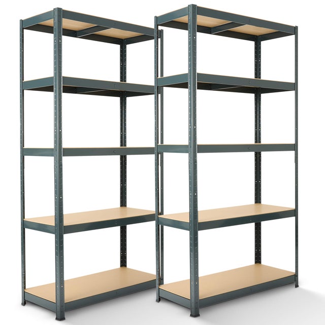 AREBOS Set di 2 scaffali per carichi pesanti 180x90x30cm | Blu | 5 ripiani | Scaffalatura per officina | Antracite