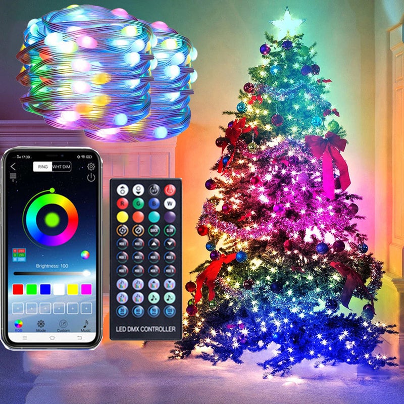 Inteligentne, skórzane lampki LED RGB Symphony, sterowanie aplikacją Bluetooth, nastrój świąteczny, pilot 15 m + sterowanie Bluetooth