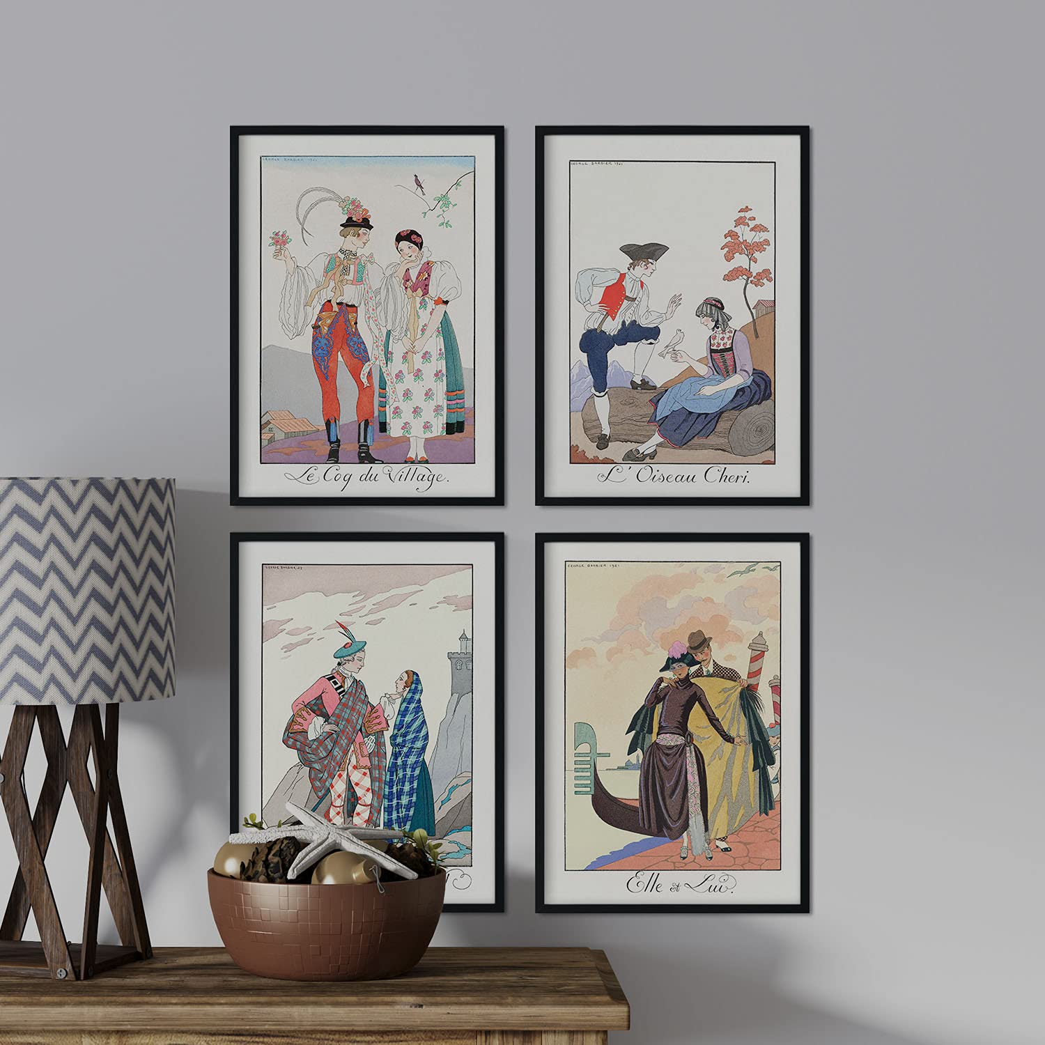 Set de láminas vintage pareja. pósteres con las ilustraciones art deco de george barbier. sin marco - a3