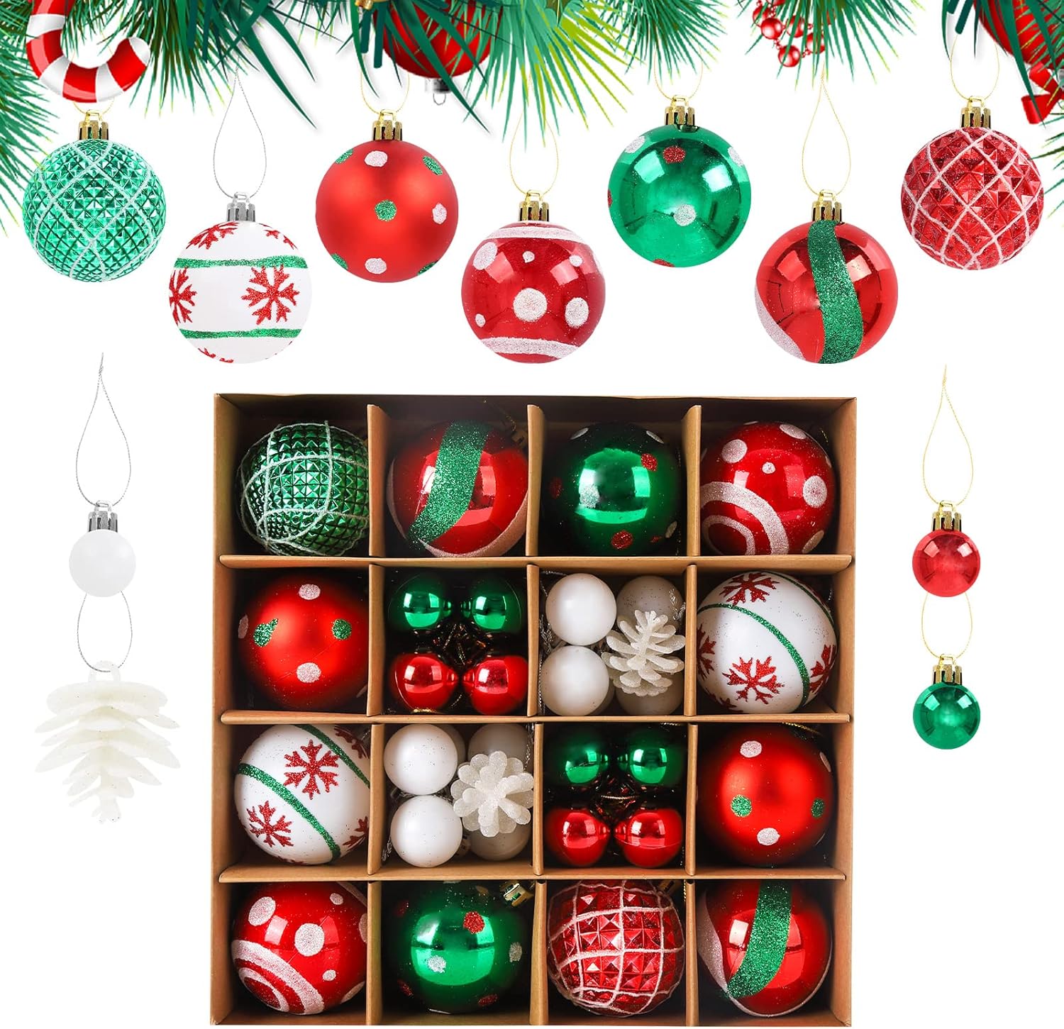 Lot De 84 Boules De Noël Rouges Et Blanches – Décorations Suspendues Neuves