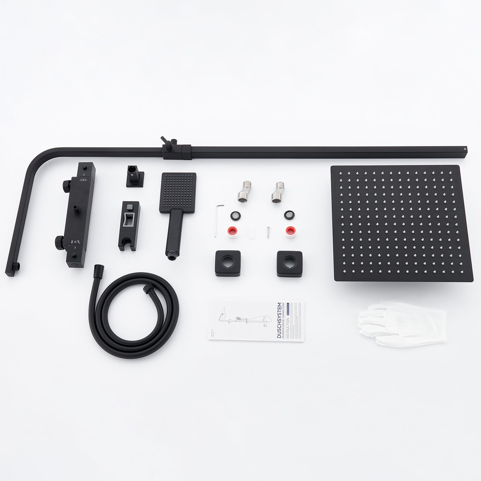 Columna de ducha termostática Auralum Max,columna ducha con mezclador/teleducha de 30 x 30 cm,altura del rociador ajustable entre 80 y 124 cm,negro - 9