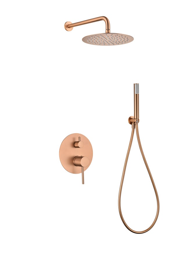 Conjunto de ducha Monomando Empotrado Serie MONZA – Oro rosa cepillado – Empotrado a pared – Rociador Ø25 extraplano antical