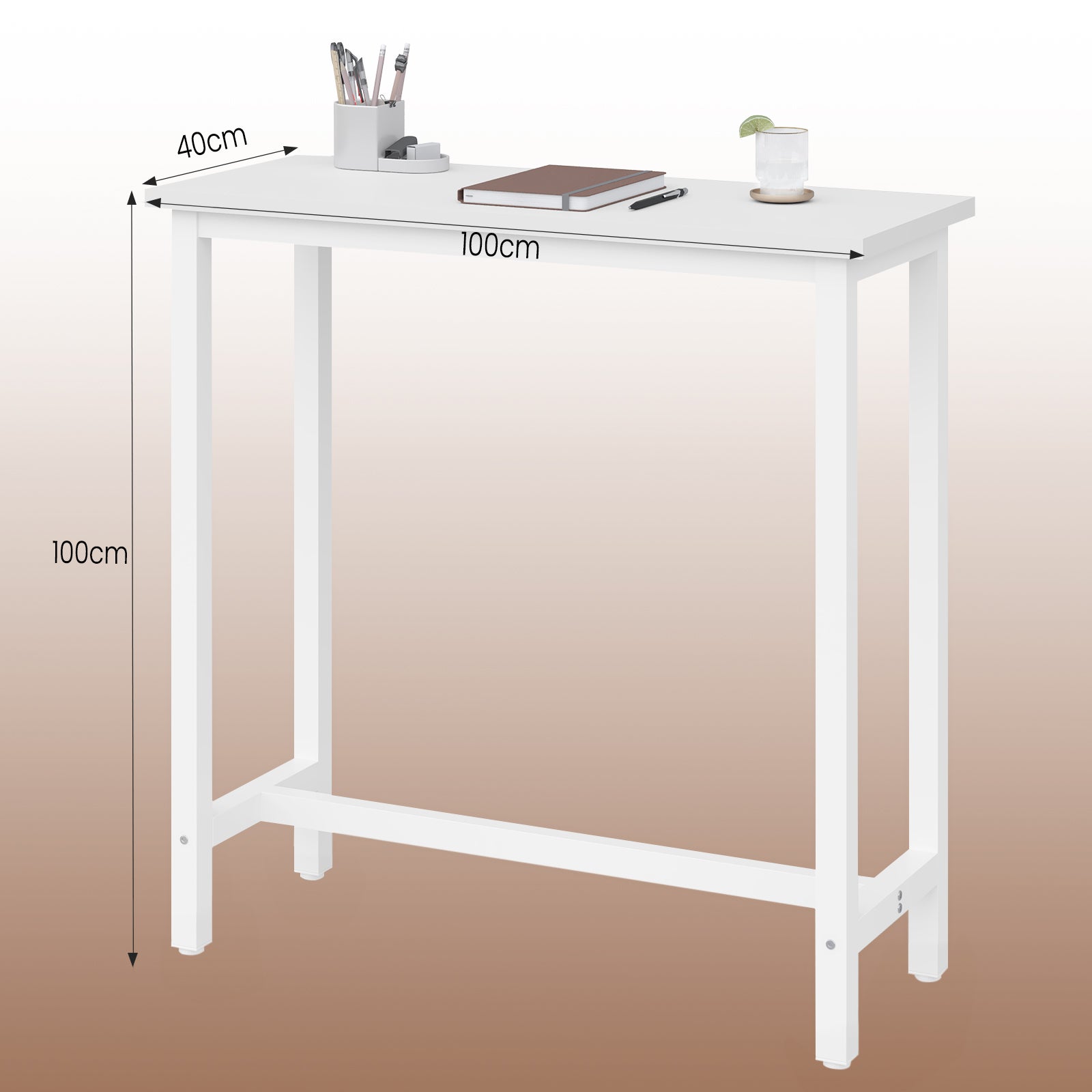 Table de Bar industriel WOLTU, avec Cadre en Métal, Table de bistrot, Table à Manger Plateau en aggloméré 100x40x100cm, Blanc - 4