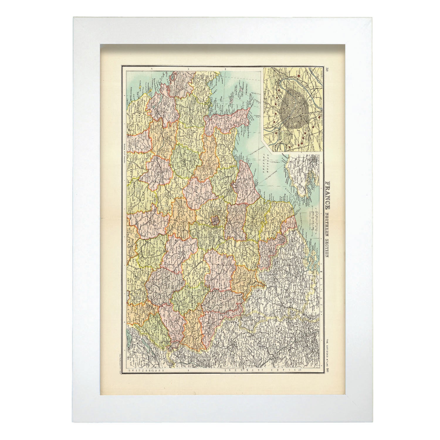 Nacnic pósters geográficos en estilo vintage. mapa del norte de francia. ilustraciones de antiguos mapamundis en tonos sepia. tamaño a3, sin marco.