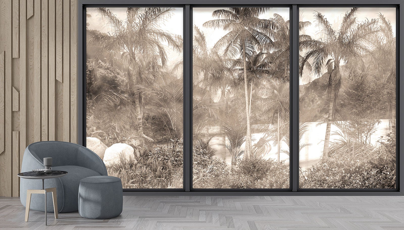 Papier peint panoramique Trompe l'oeil baie vitrée - Jungle - Largeur 325 cm x Hauteur 195 cm - 4