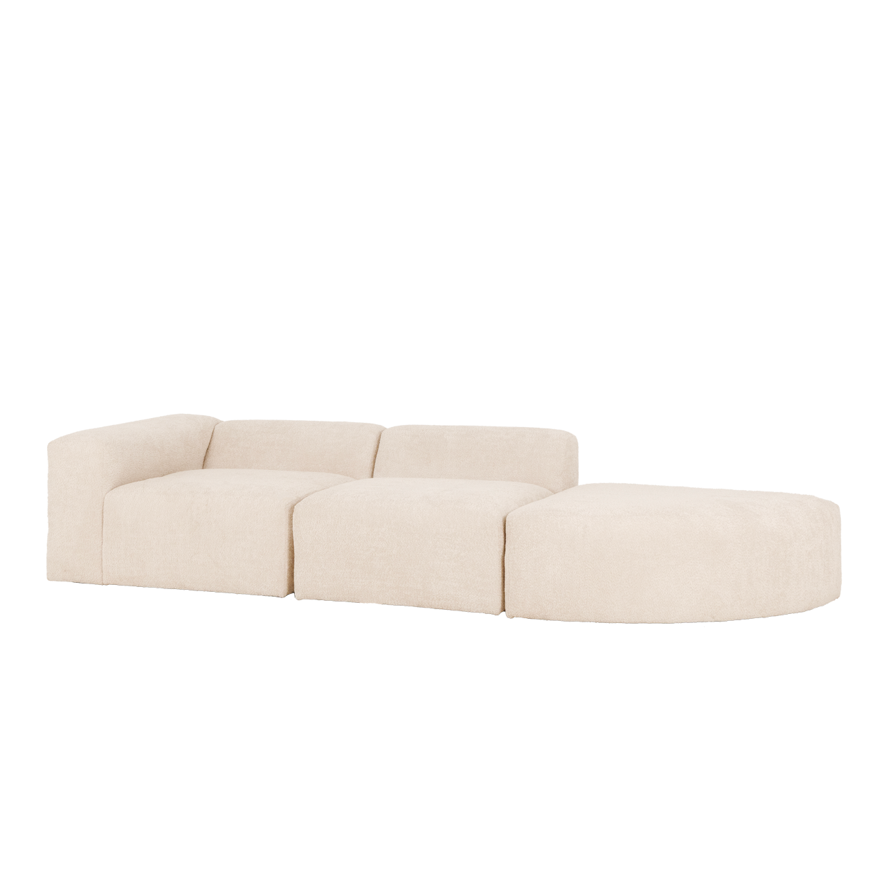 Berta - sofá de 3 módulos con curva derecha de bouclé color blanco 320x70x110cm - decowood