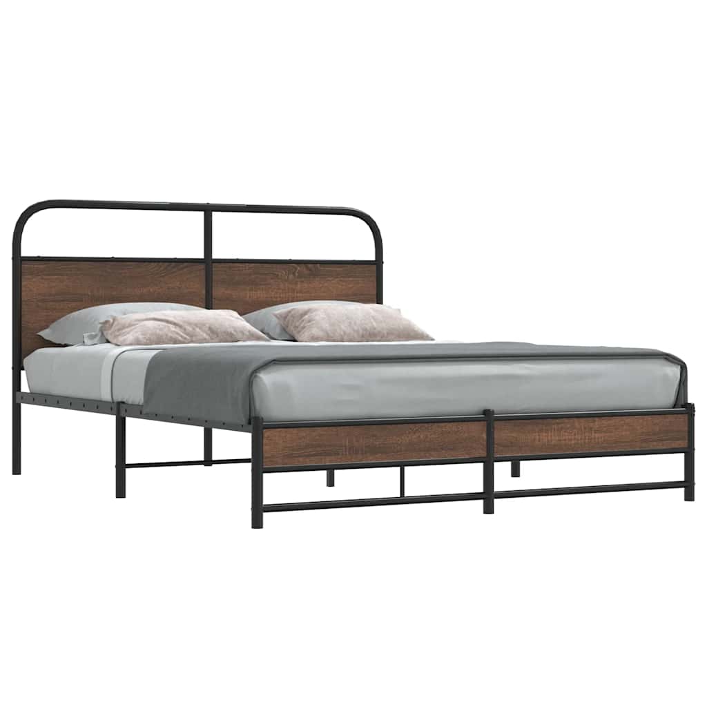 Estructura De Cama Sin Colchón Metal Madera De Roble 120x200 Cm VidaXL