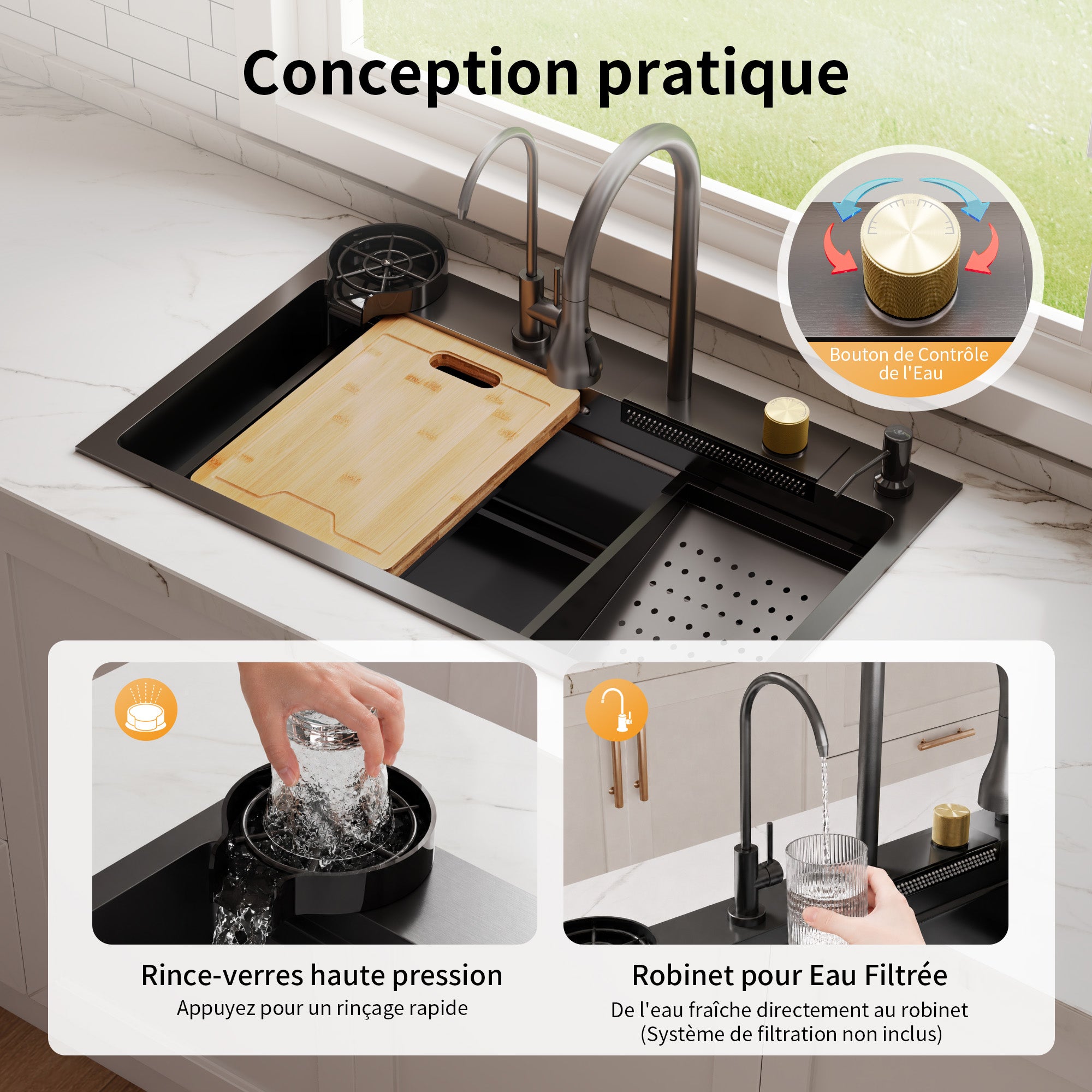 Évier de Cuisine Multifonction Cascade en Acier Inoxydable 304 - 75 x 46 cm - Marque DeerValley - 3