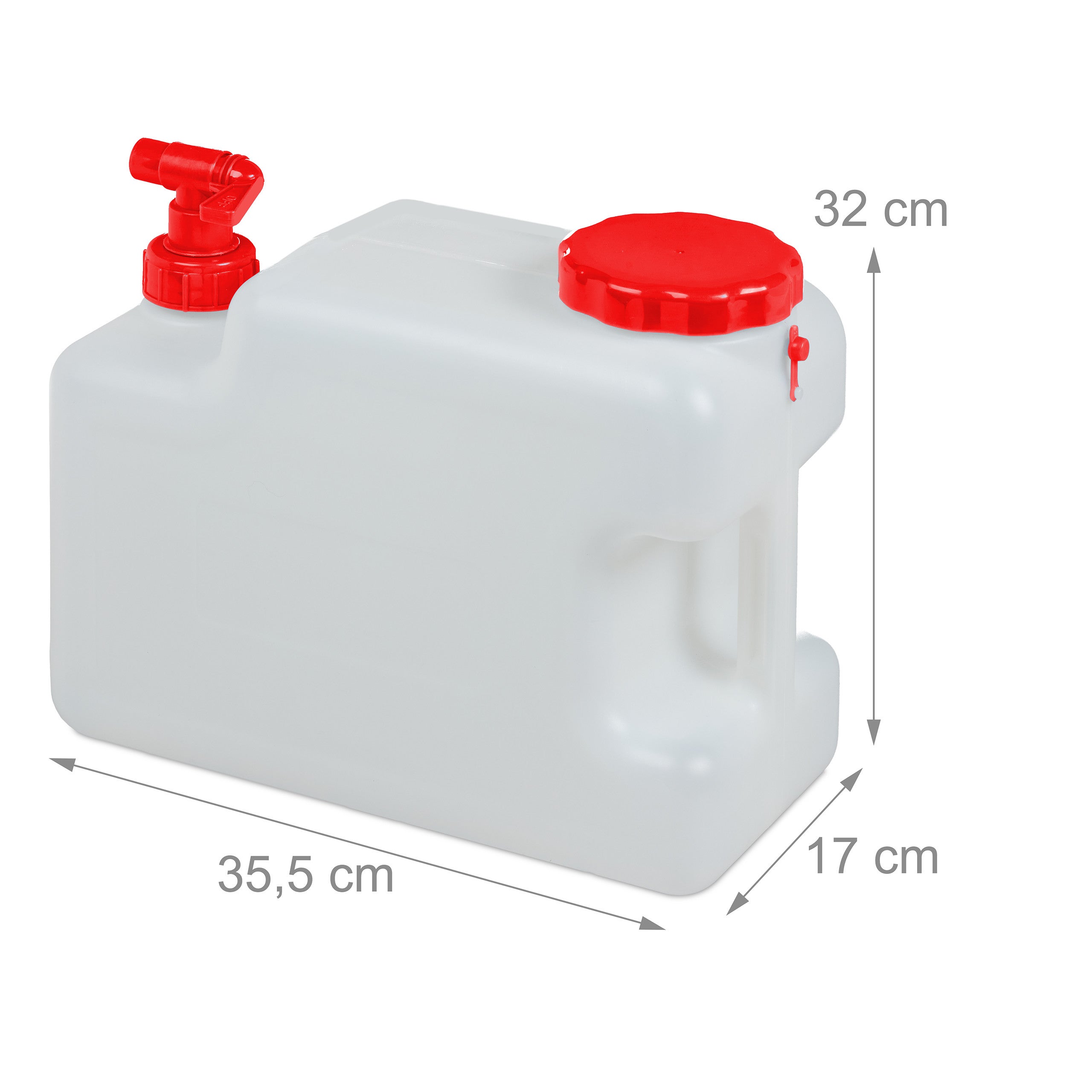 Jerrican d'eau potable de camping avec robinet et bouchon à vis, 12 l, 35,5 x 17 x 32,5 cm, en HDPE blanc et rouge, sans BPA ni DEHP, Relaxdays - 4