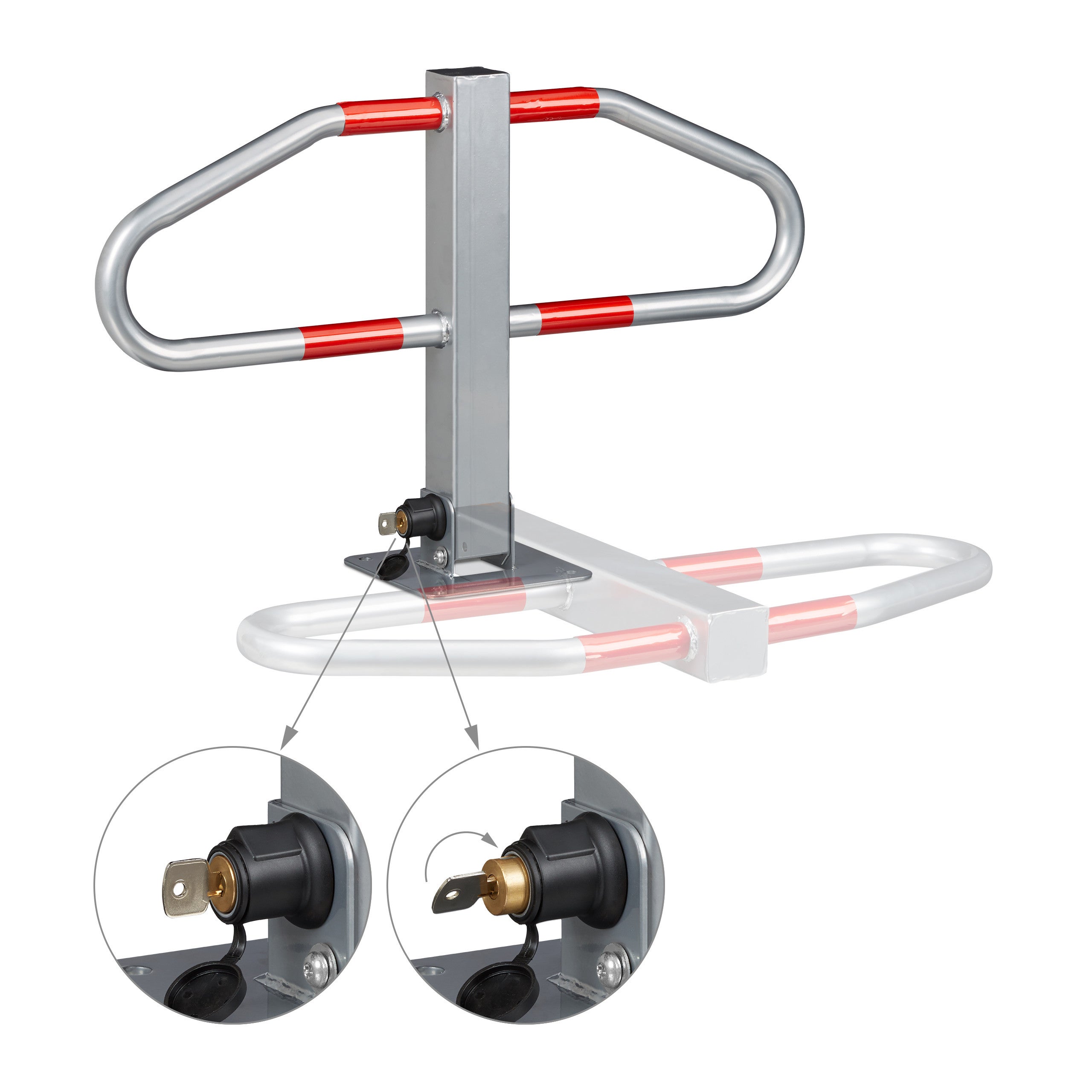 Barriera Parcheggio, Blocco Posto Auto, Catarifrangente, Metallo, 47x70x18 cm, Sbarra Posteggio, Argento, Relaxdays - 6
