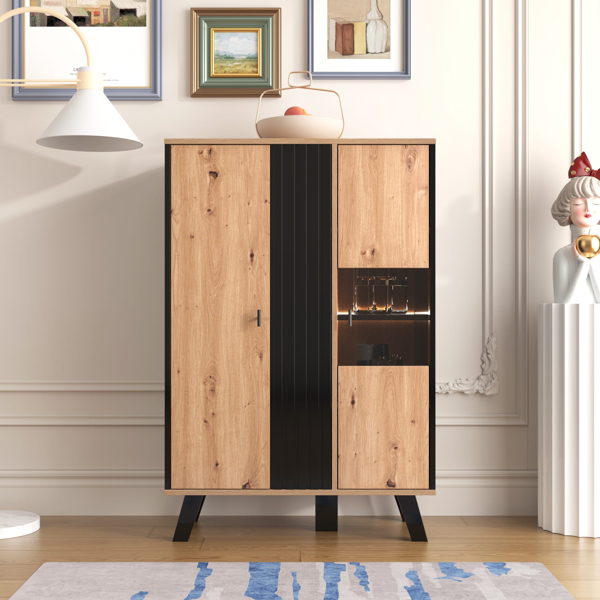 Buffet bois et noir, buffet haut, buffet salon, buffet led, buffet de ...