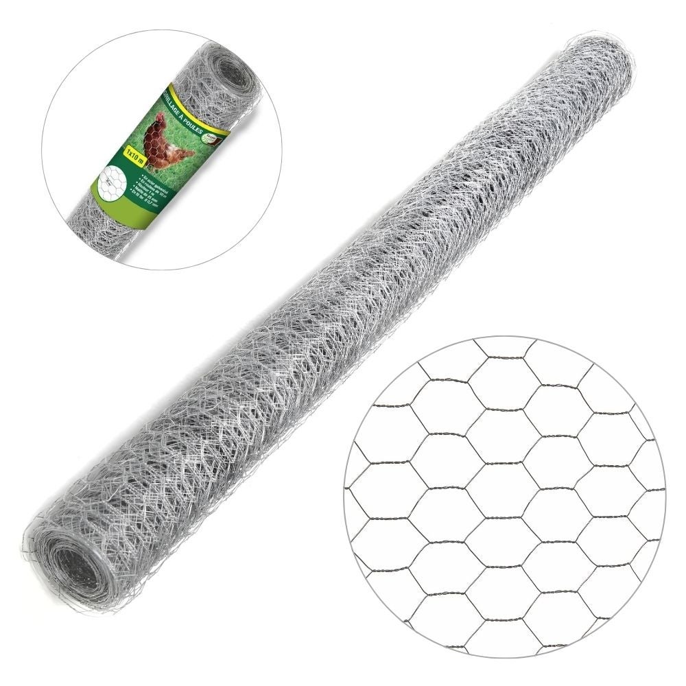 Grillage à poule galvanisé – Rouleau 1x10m – Mailles hexagonales 4x2,5 cm – Polyvalent pour clôtures, volaille et jardin - 3