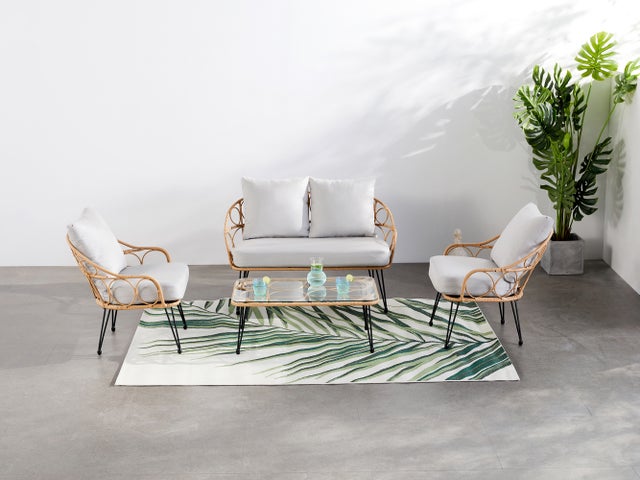 Salon Jardin Avril Paris 4 Places - Canapé, Fauteuils Et Table Basse Gris