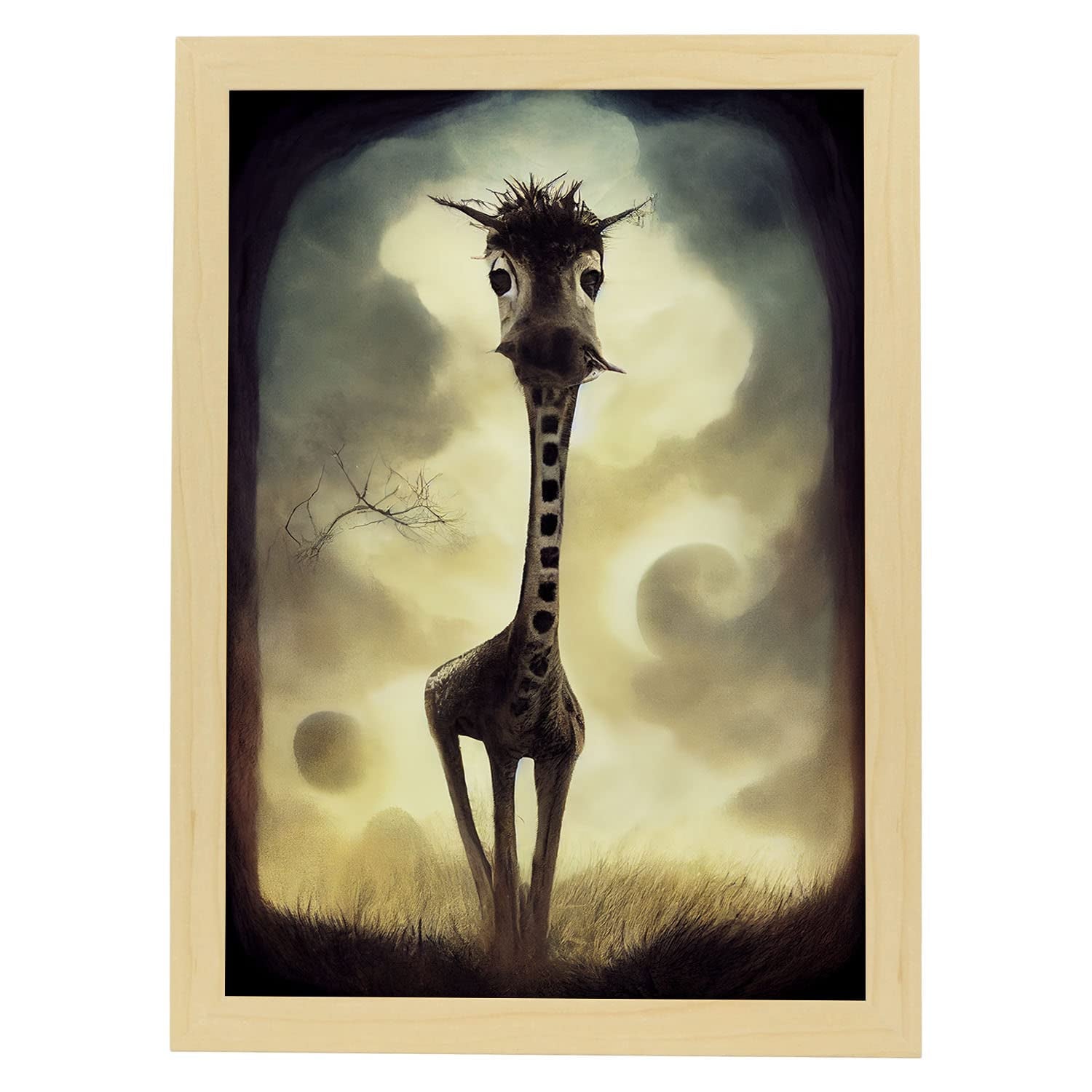 Nacnic lámina jirafa imaginativo estilo t burton ilustraciones y pósters de animales inspirados en el arte gótico de burton diseño y a3 marco madera