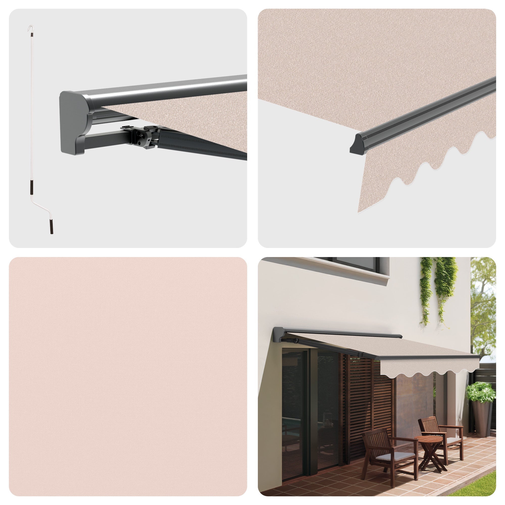 Toldo Manual Retrátil 4x2,5m Areia Poliéster – Estrutura Semicofre Alumínio Antracite Plus - Tecido com Proteção Solar - 2