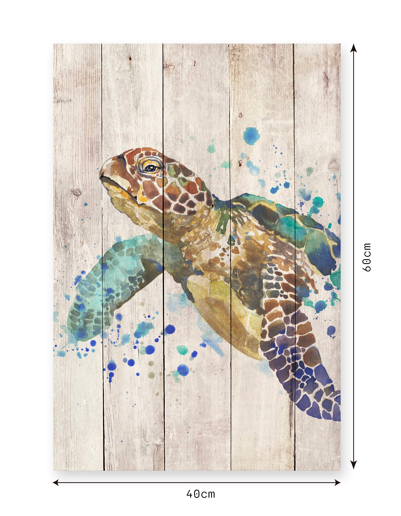Panneau décoratif en bois 60x40 Tortue à l'aquarelle - 3