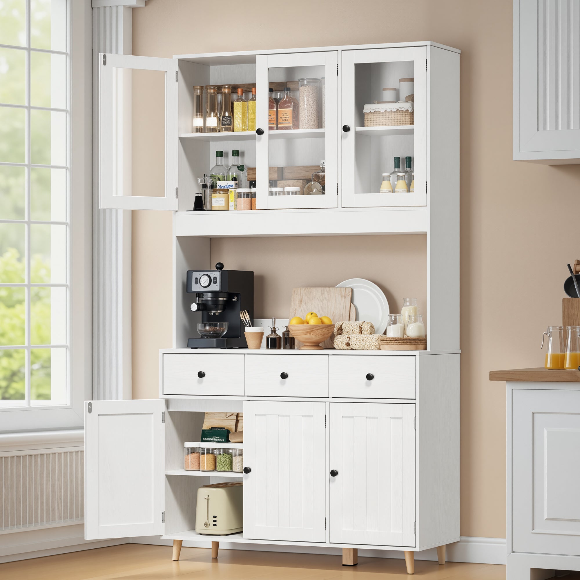 Buffet De Cuisine Blanc Buffet Haut avec 3 Tiroirs et 6 Portes - 7