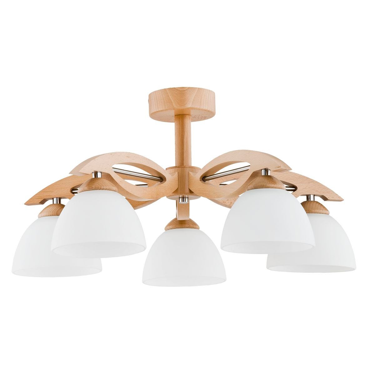 Lampa sufitowa wisząca Emir jasne drewno-biała-chromowana 5xE27x15W wym: 28,5 x 56 x 56 cm metal Alfa