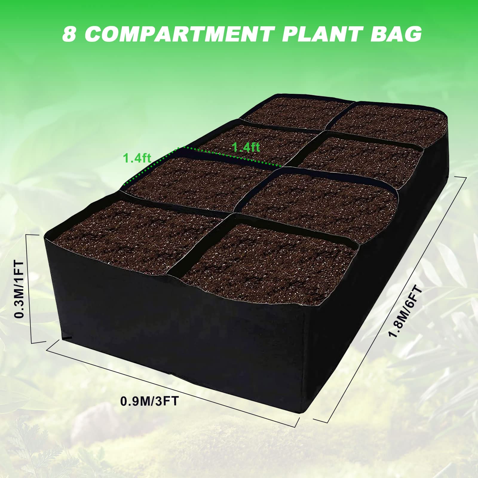 Sac de Plantation Non Tissé, Sac de Culture Rectangulaire, 8 Grilles Sacs à Plantes,Sacs de Culture de Plantes pour Plusieurs légumes, Fleurs - 4