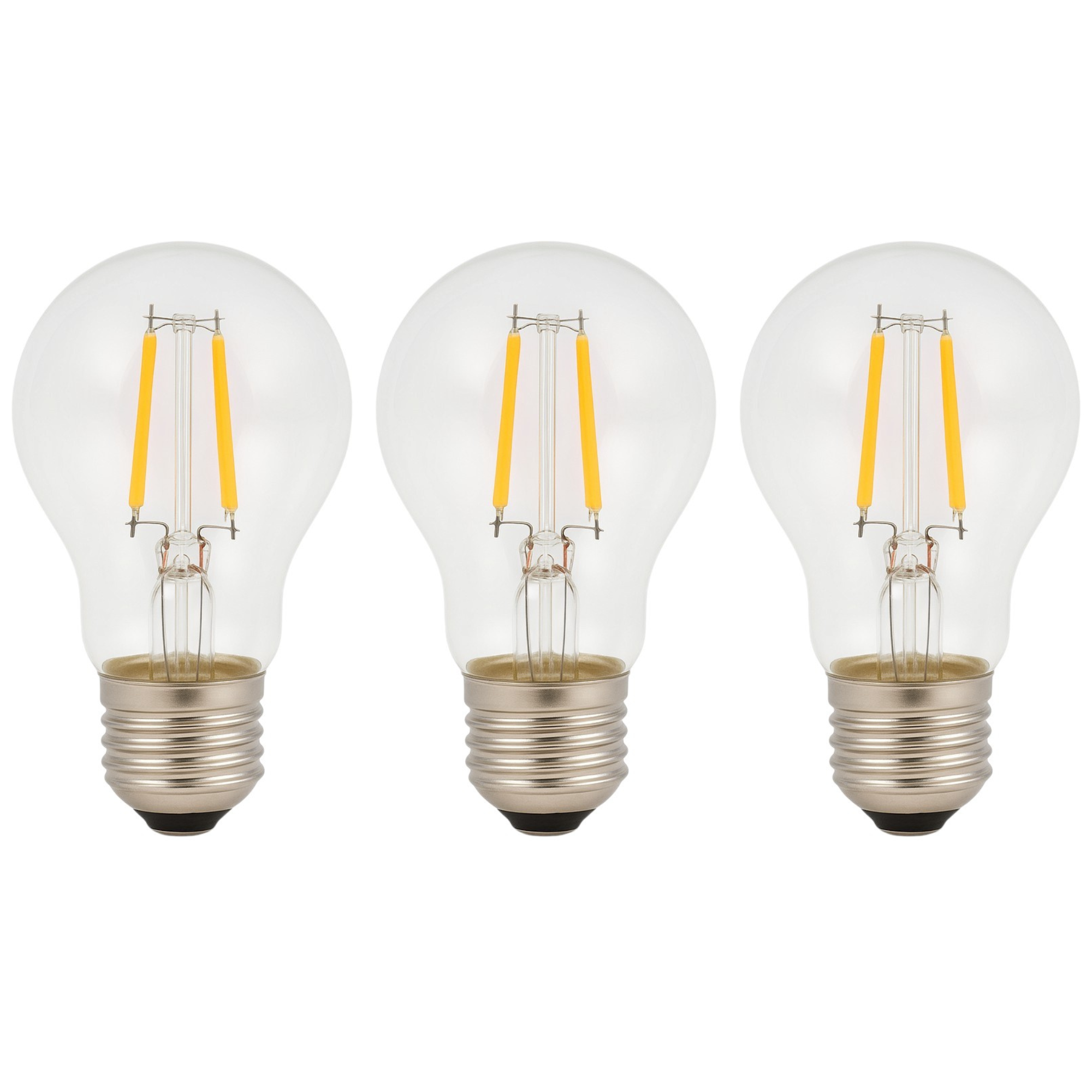 Zestaw 3 sztuk żarówek LED A60 E27 z żarnikiem 4 W 550 lm, przezroczystych i w stylu vintage. Ciepłe światło 2700 K.