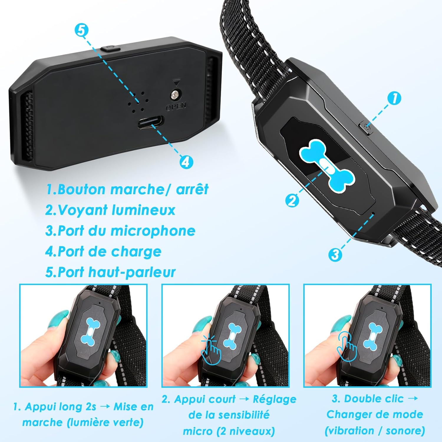Collar antiladridos para perros con modo de sonido y vibración, detección inteligente de ladridos. - 5