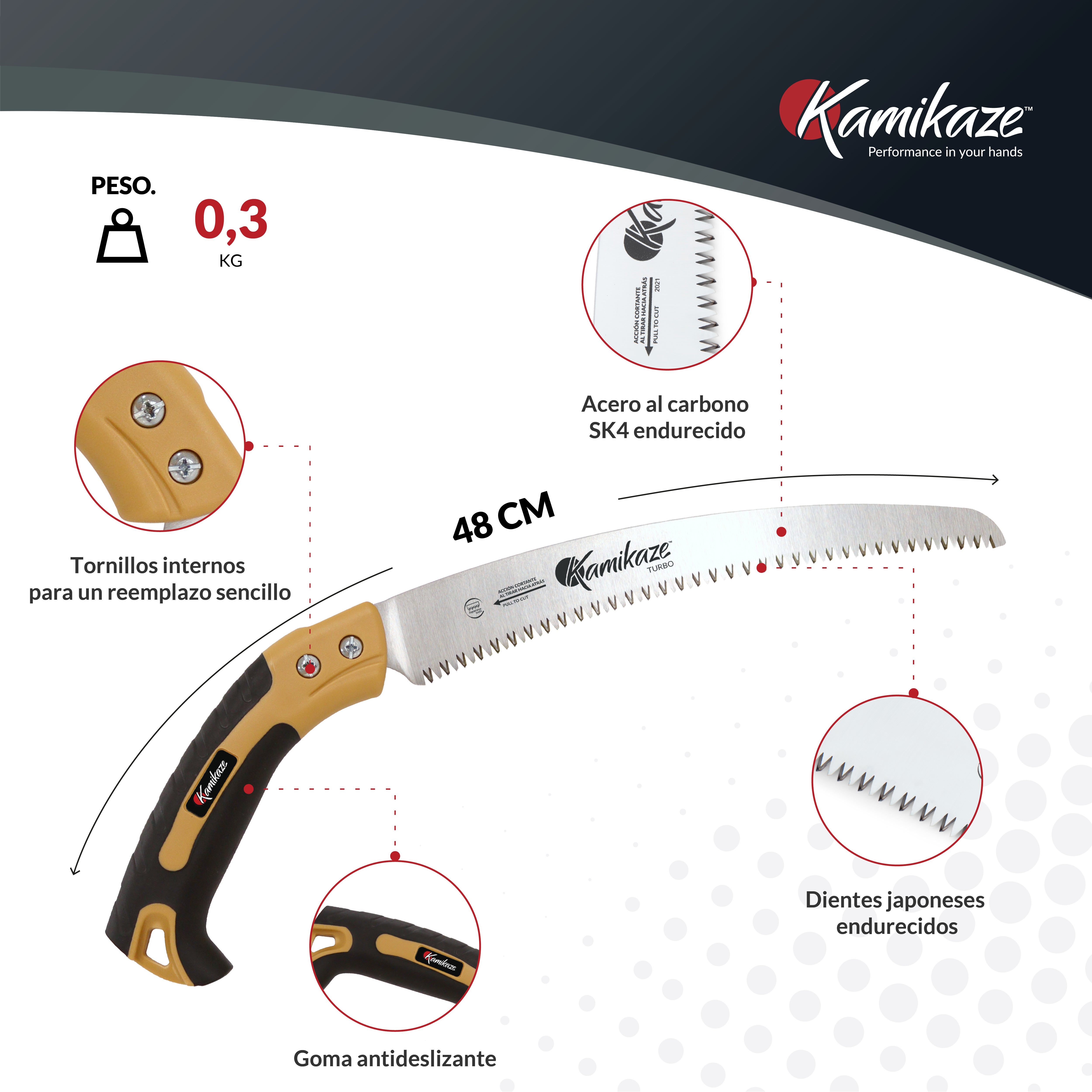 Scie D'élagage Kamikaze Km S-330 Max. 80mmø. Comprend La Couverture. Acier Sk-4. Dents Japonaises. Scie À Main Courbée. Vu Le Pruneau. - 2