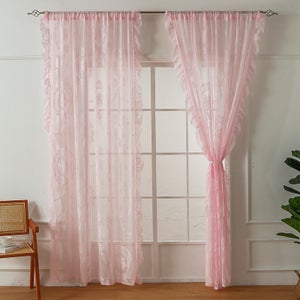 FINECITY Cortinas De Encaje Negro De 63 Pulgadas De Largo, Cortinas Transparentes Negras Florales Rosas Para Dormitorio, Cortinas De Encaje Vintage Para Ventanas, Juego De 2 Paneles De Cortinas De