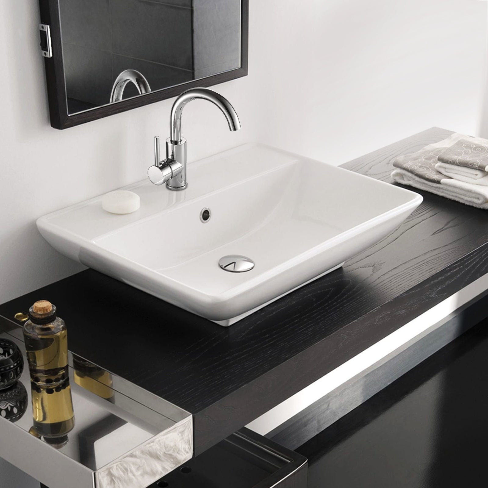 AuraLum Max Robinet Lavabo Mitigeur cuisine Robinet Chrome de salle de bain Rotation à 360° Mitigeur Salle Bain en Acier inoxydable 260mm - 7