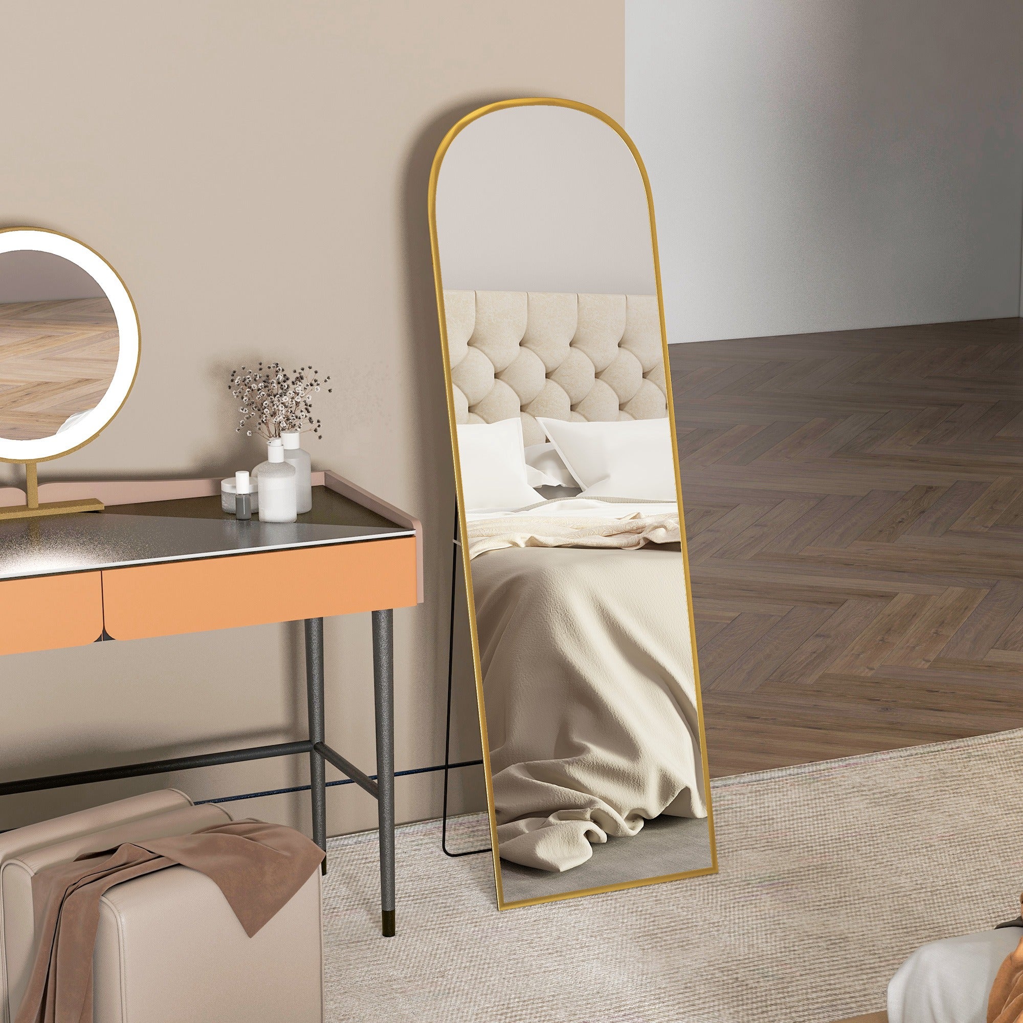 Espejo Cuerpo Entero HOMCOM Aleación de Aluminio, Vidrio Templado Oro 50x1.5x170 cm - 4