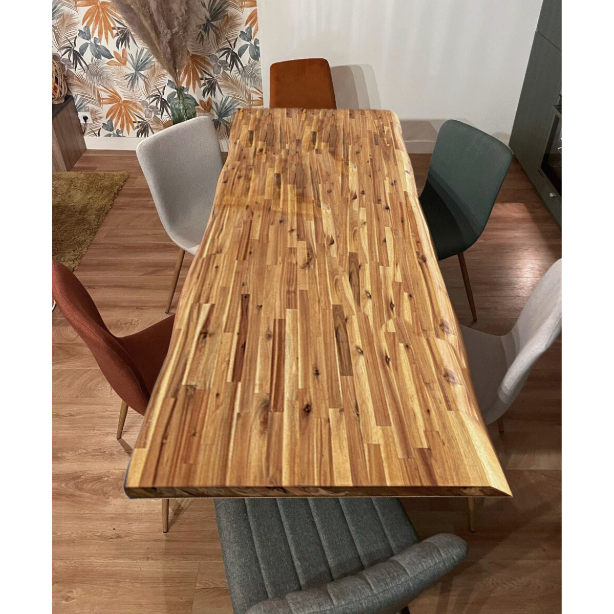 Plateau de Table Acacia bord naturel pré-huilé Teck, L.180 cm x l.80 cm, Ep.26 mm - 5