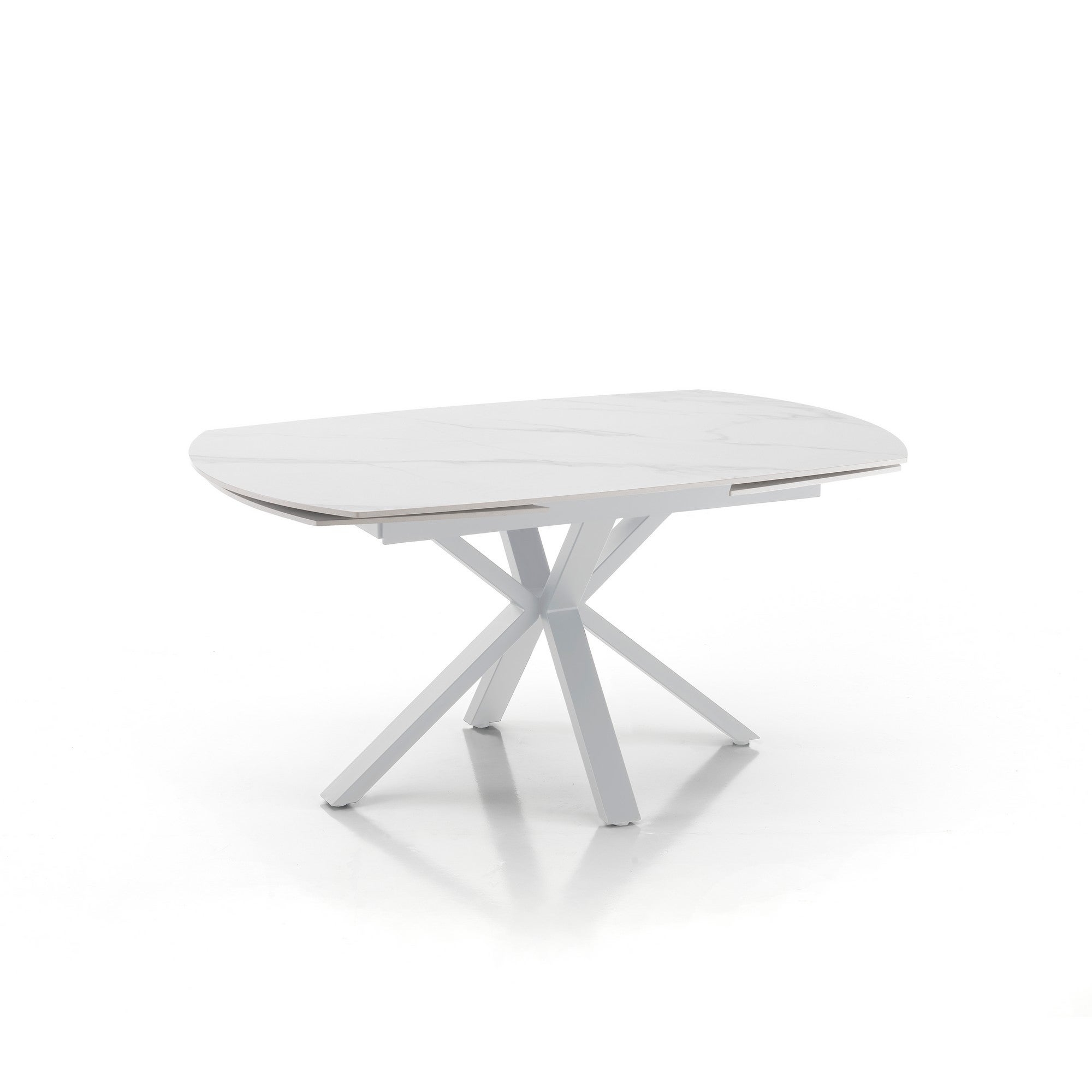 Stół rozkładany ZOE 4 – matowa biała stal, biały marmur ceramiczny, wys. 75 cm, szer. 140 cm/210 cm, 6/8 miejsc, do jadalni
