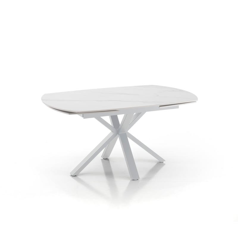 Stół rozkładany ZOE 4 – matowa biała stal, biały marmur ceramiczny, wys. 75 cm, szer. 140 cm/210 cm, 6/8 miejsc, do jadalni