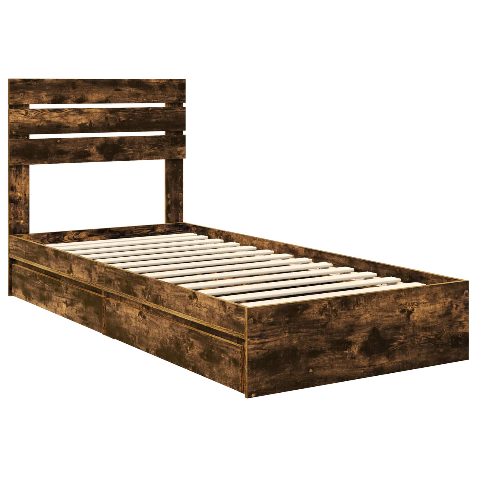 Lit de rangement chêne fumé 75 x 190 cm en panneau de bois - 4