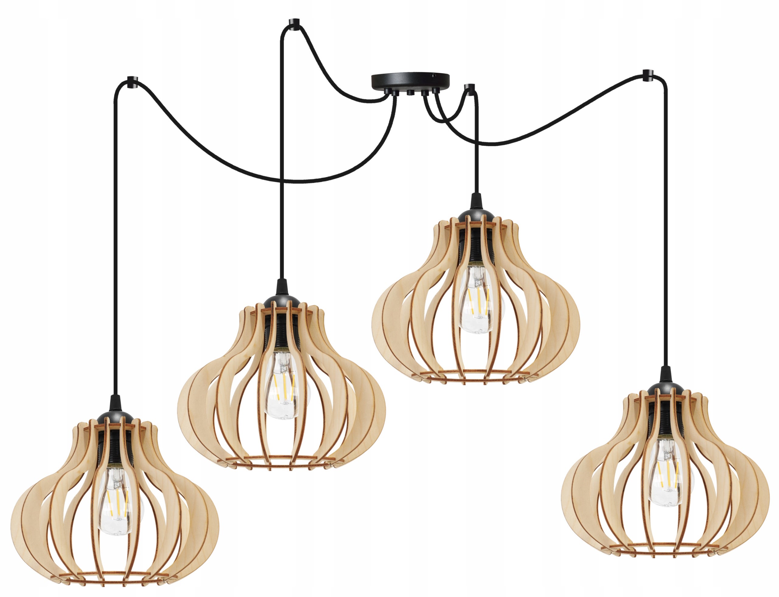 Lampa sufitowa wisząca Spider Timber 4xE27 abażur owalny drewniany beżowy Light Home LH