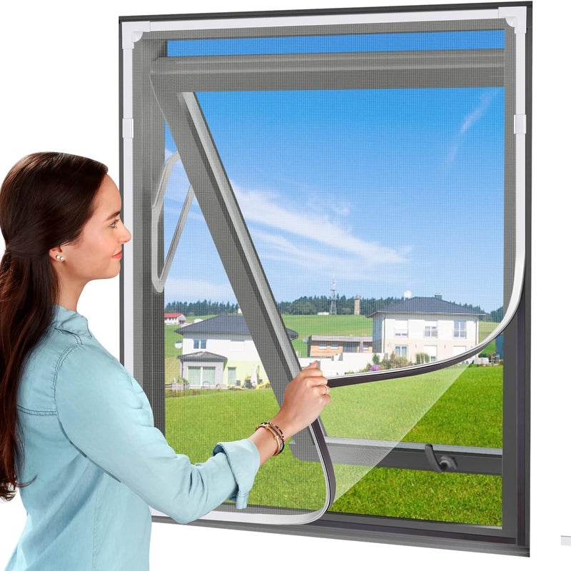 Moskitiera z włókna szklanego, regulowana magnetycznie, 120 x 110 cm, biała rama, do okien domowych