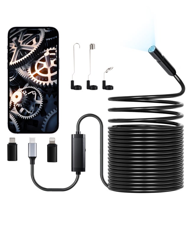 Caméra endoscopique,câble semi-rigide VEVOR 15 m,HD 1920p,éclairage LED 8,zoom x2,étanche IP67,Android,iOS,automobile,plomberie