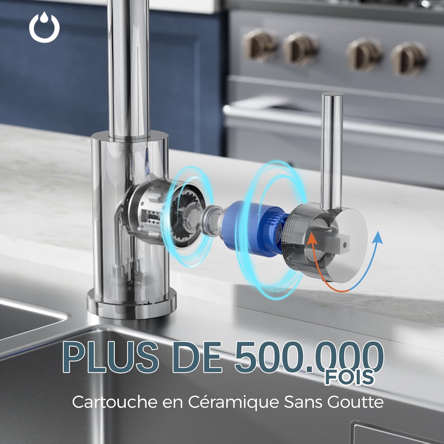 Robinet De Cuisine Mural Chromé, Mitigeur à Levier, Pivotant 360°, Eau Froide/chaude