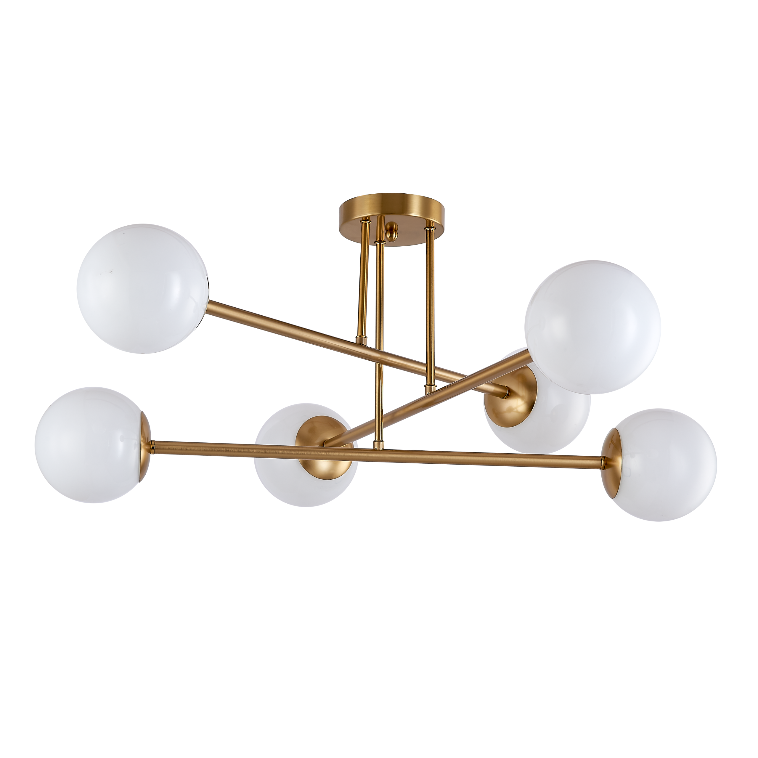 Lampa sufitowa wisząca E27 ozdobna Biały klosz 6 PUNKTÓW ŚWIATŁA Złoty Metalowy stelaż Mleczne Szkło - LEDHOFF