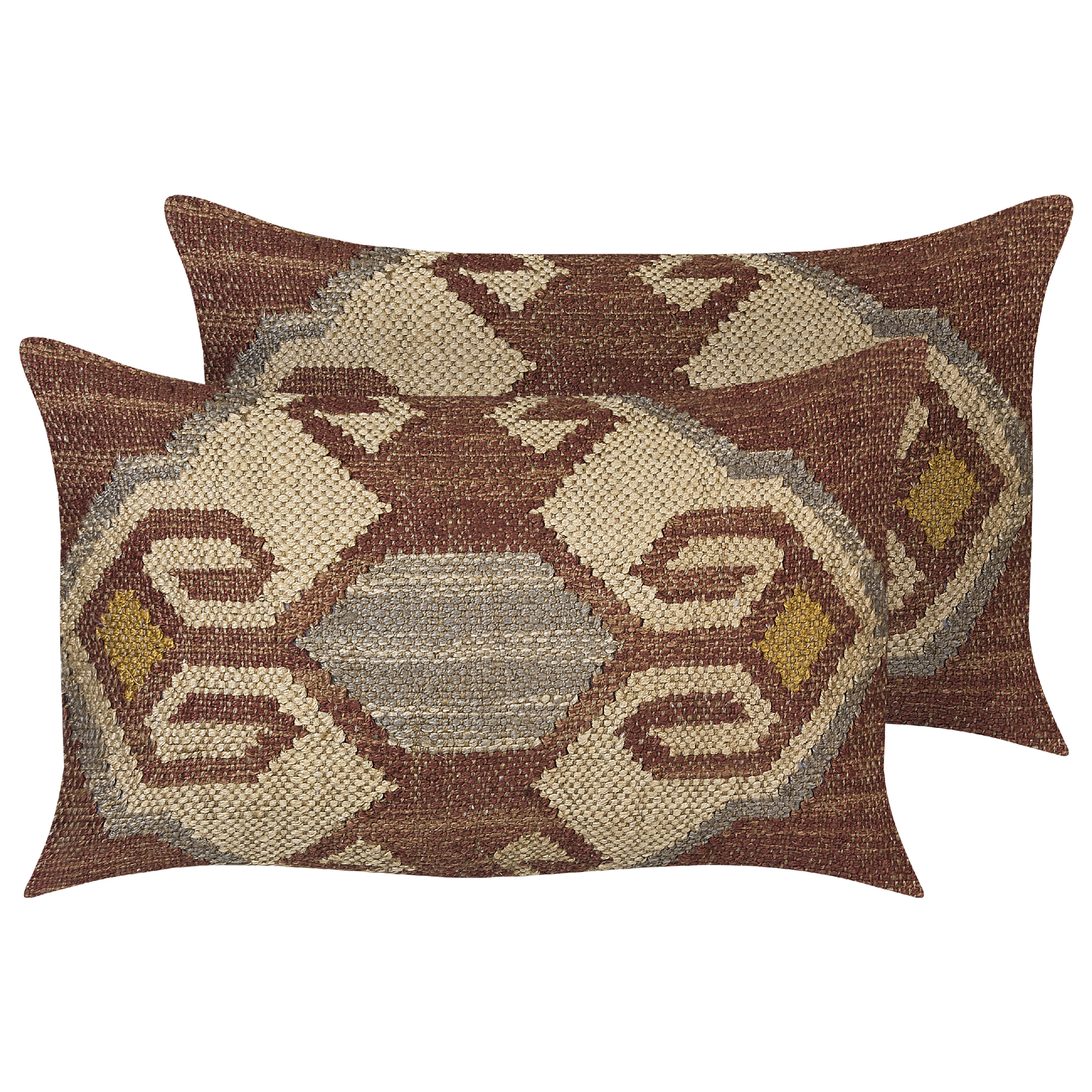 Beliani conjunto de 2 cojines urpad yute 30 x 50 cm geométrico multicolor