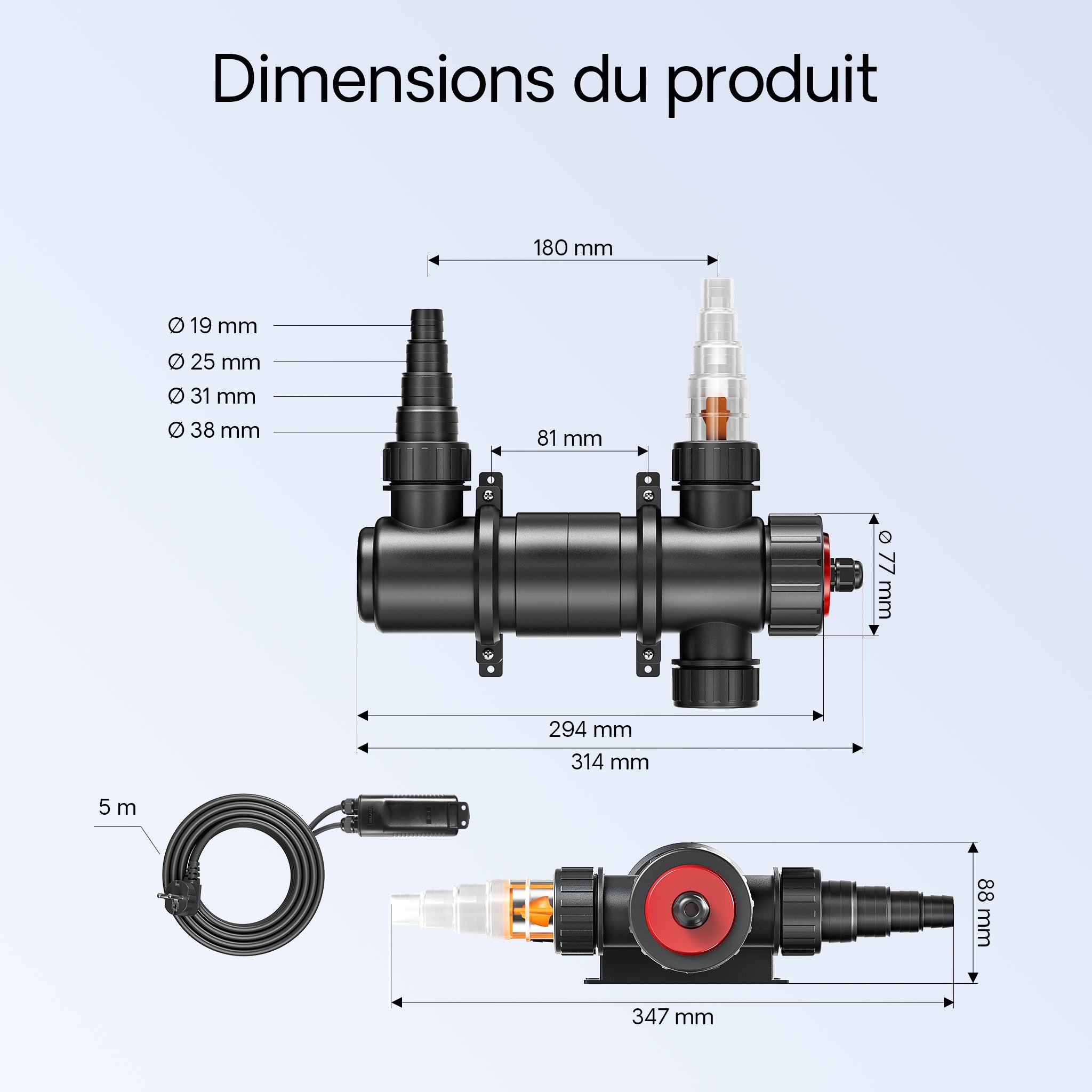 CUV-111 Stérilisateur Clarificateur de bassins ou d’étang - débit max. de 1700 l/h - avec Lampe rayons UV-C 11 W - pour Poissons et plantes… SunSun... - 3