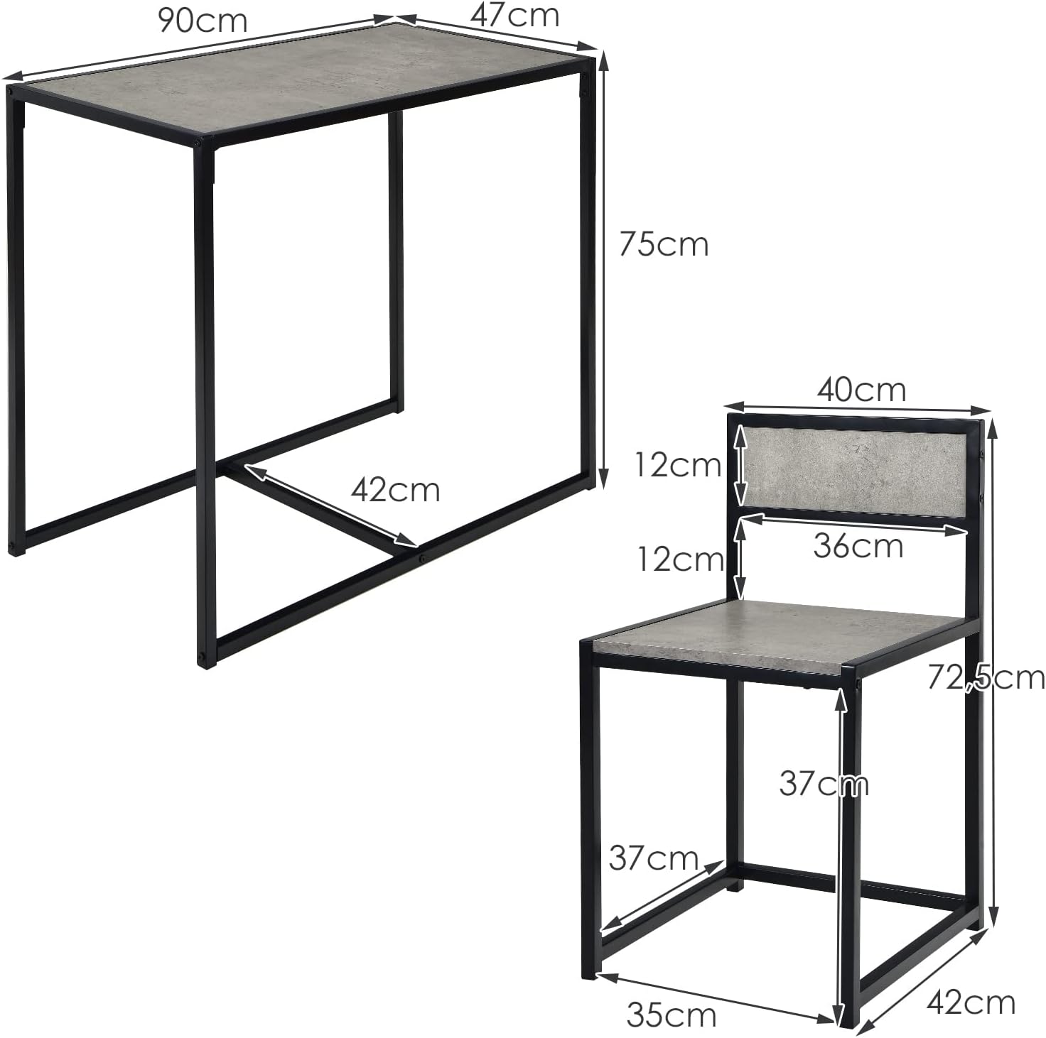 Ensemble de Table et Chaises Compacte et Antiderapante avec Cadre en Metal, Table avec 2 Chaises Robuste et Pratique, Style Retro Ideal (Gris) - 3