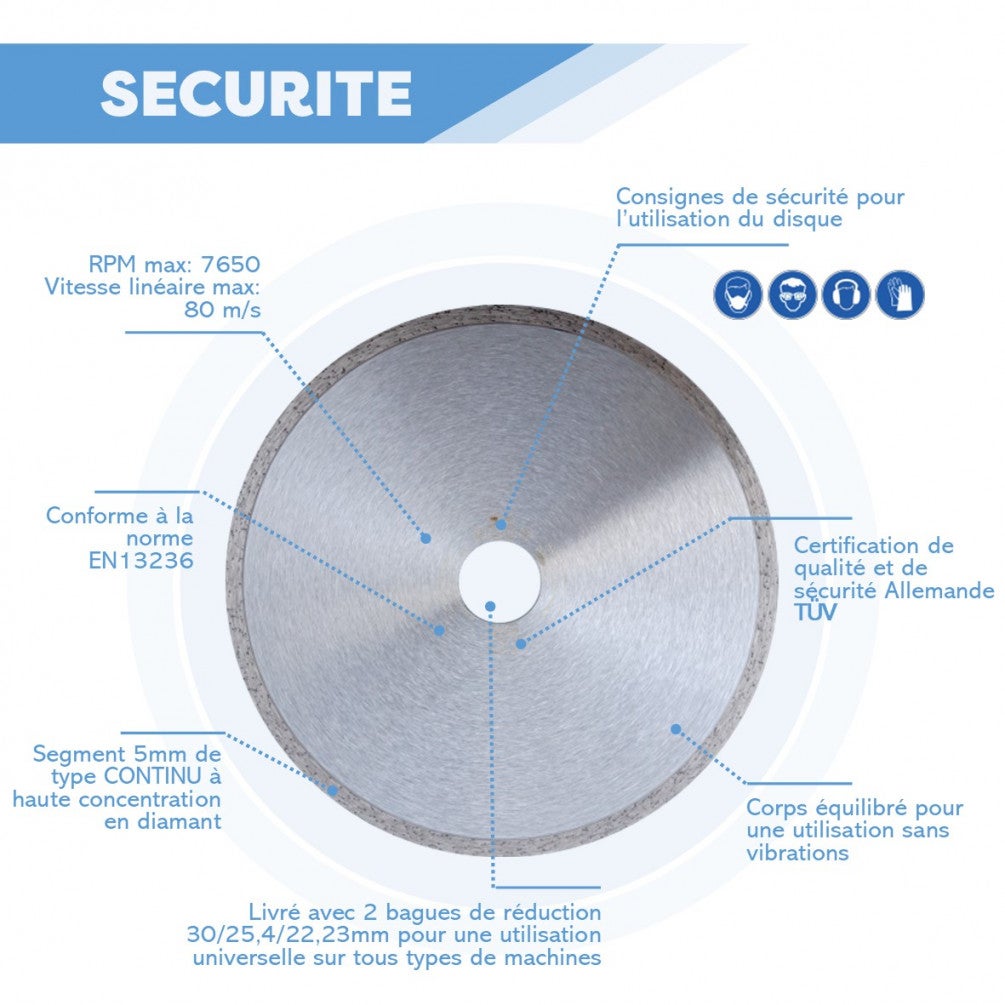 Disque Diamant Carrelage et Faïence pour Meuleuse - Lame Diamantée à Tronçonner - D. 200 mm - Al. 30/25,4/22,23 mm - H. Jante 5 mm - CUTTER - DIAMWOOD - 4