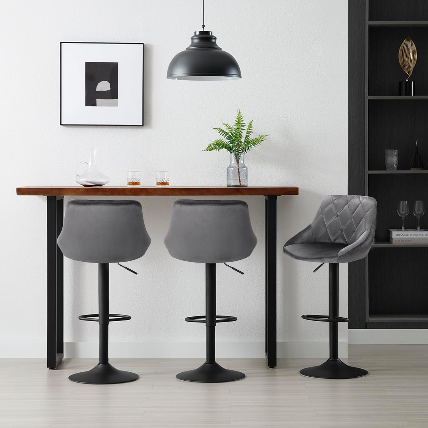 WOLTU 1 X Tabouret de bar siège bien rembourré en velours . Chaise de bar. Hauteur réglable pieds en métal. Gris Foncé - 3