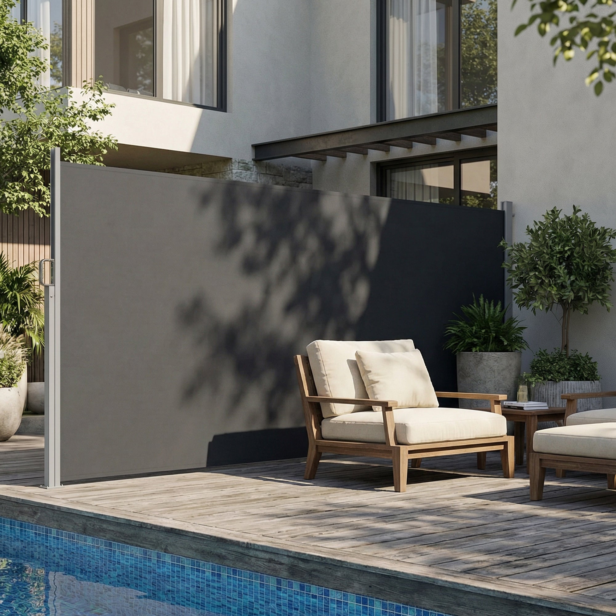 Toldo lateral extensível tela privacidade exterior hidrófugo UV50+ 420x185cm cinza escuro - 3