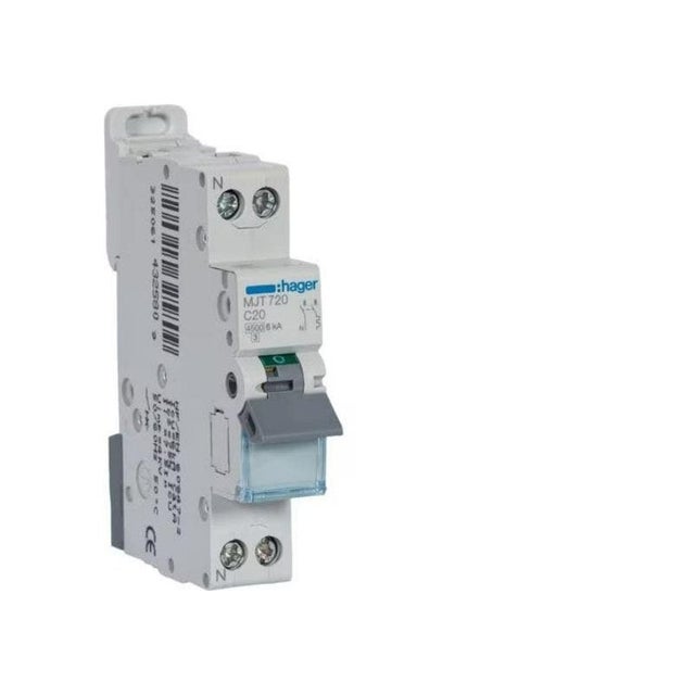 Hager - Disjoncteur 1P+N 4.5-6kA courbe C - 20A 1 module - MJT720
