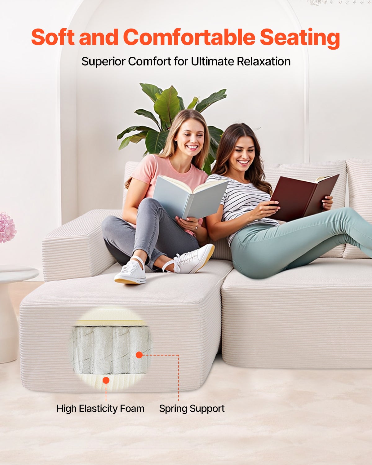 Canapé sectionnel modulaire avec méridienne,VEVOR canapé modulaire en U avec éponge à rebond élevé et densité,velours côtelé rembourré,avec coussin - 2