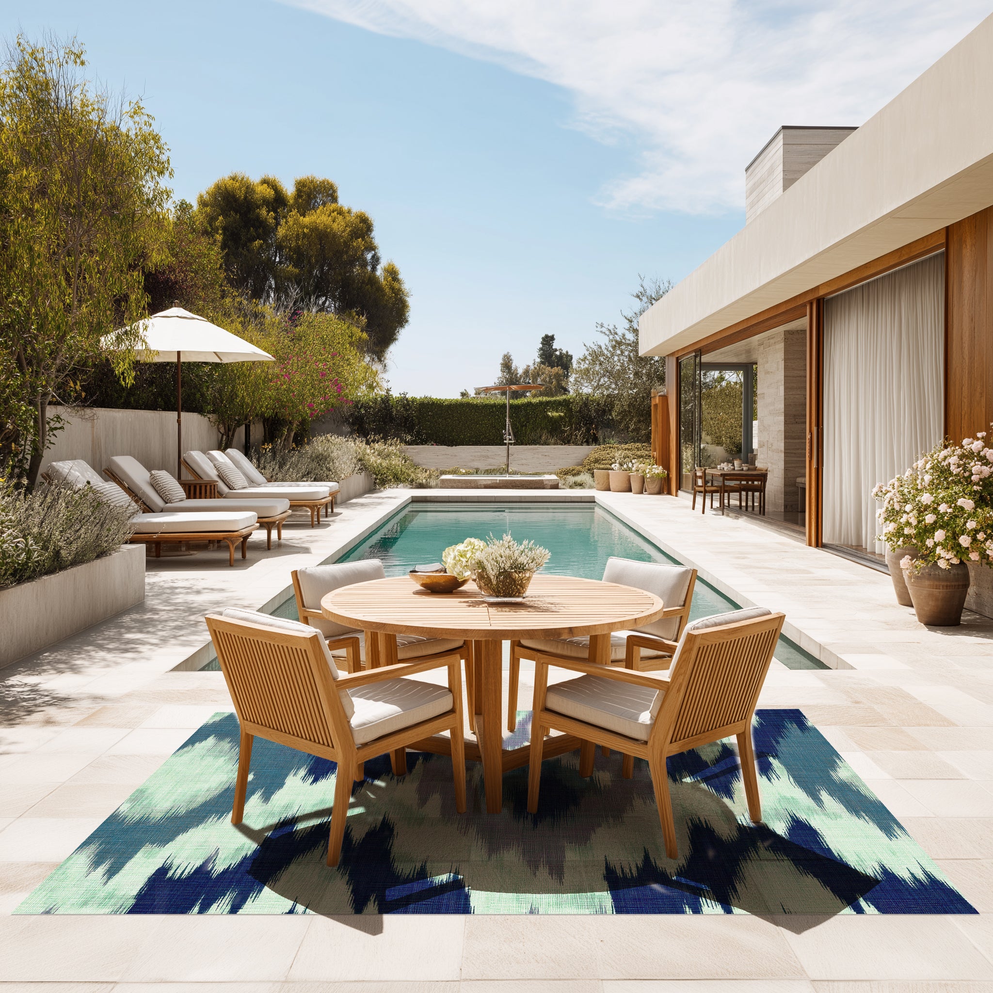 Tapis PVC Intérieur/Extérieur Ikat Marine 160x240 cm - Vinyle imprimé antidérapant, lavable et résistant pour terrasse et maison - 2