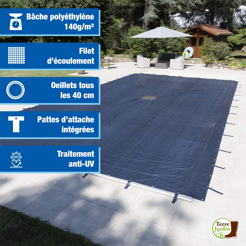 Bâche Hivernage Piscine Rectangulaire 10,5 x 5,5 m - 140g/m² - Anti-UV - 10 x 5 - Bleu - 2