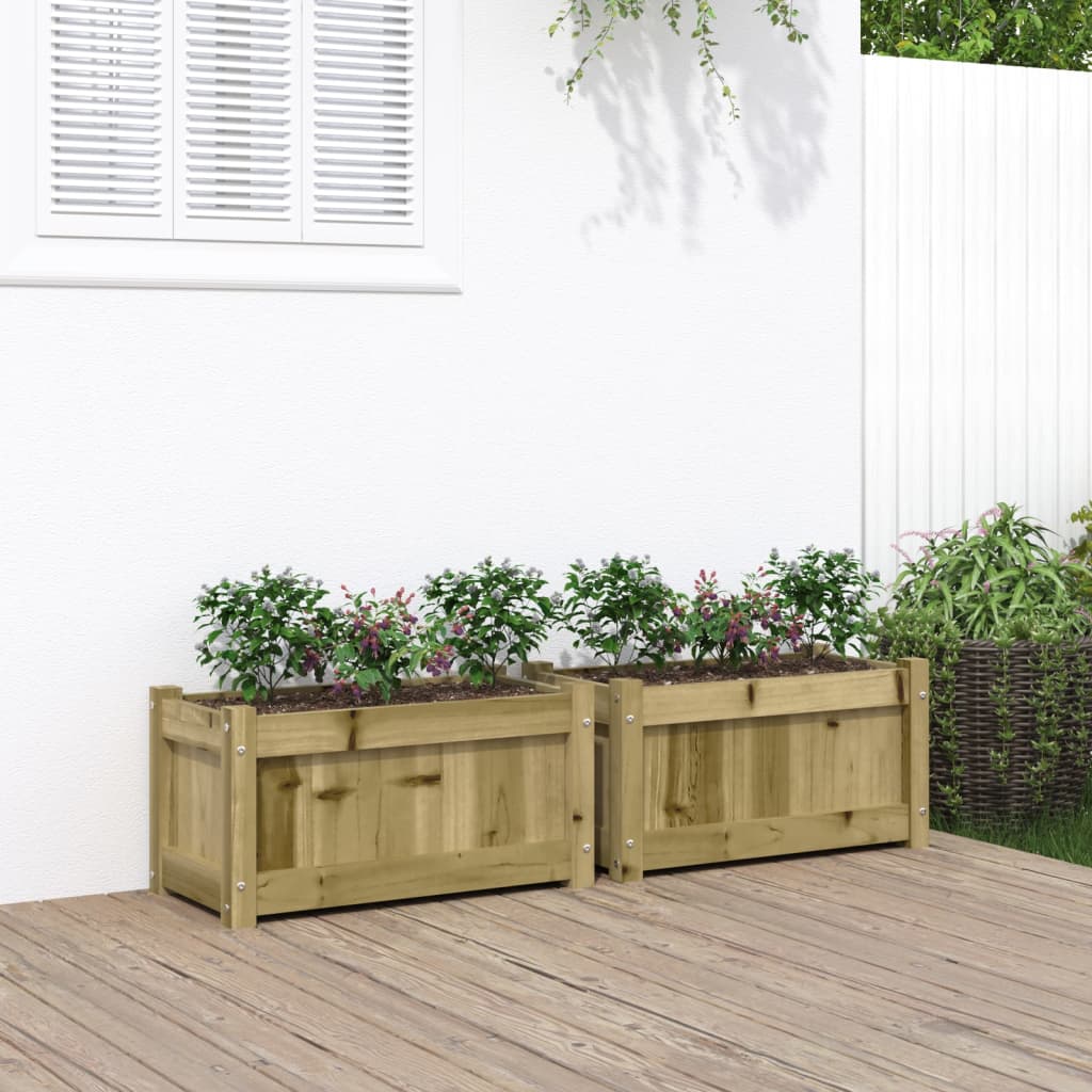 Lot de 2 Jardinières - Bac à fleurs - Pot de fleurs bois de pin n2217l - 2